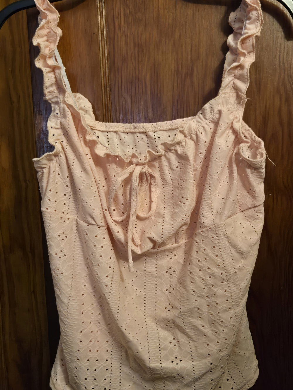 NWOT Ruffled Eyelet Tie-Front Camisole in Soft Pink